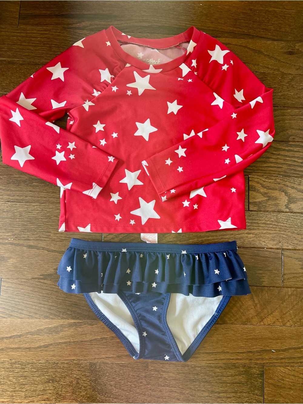 Cat & Jack Red and Navy Star Print Girls Swim Set